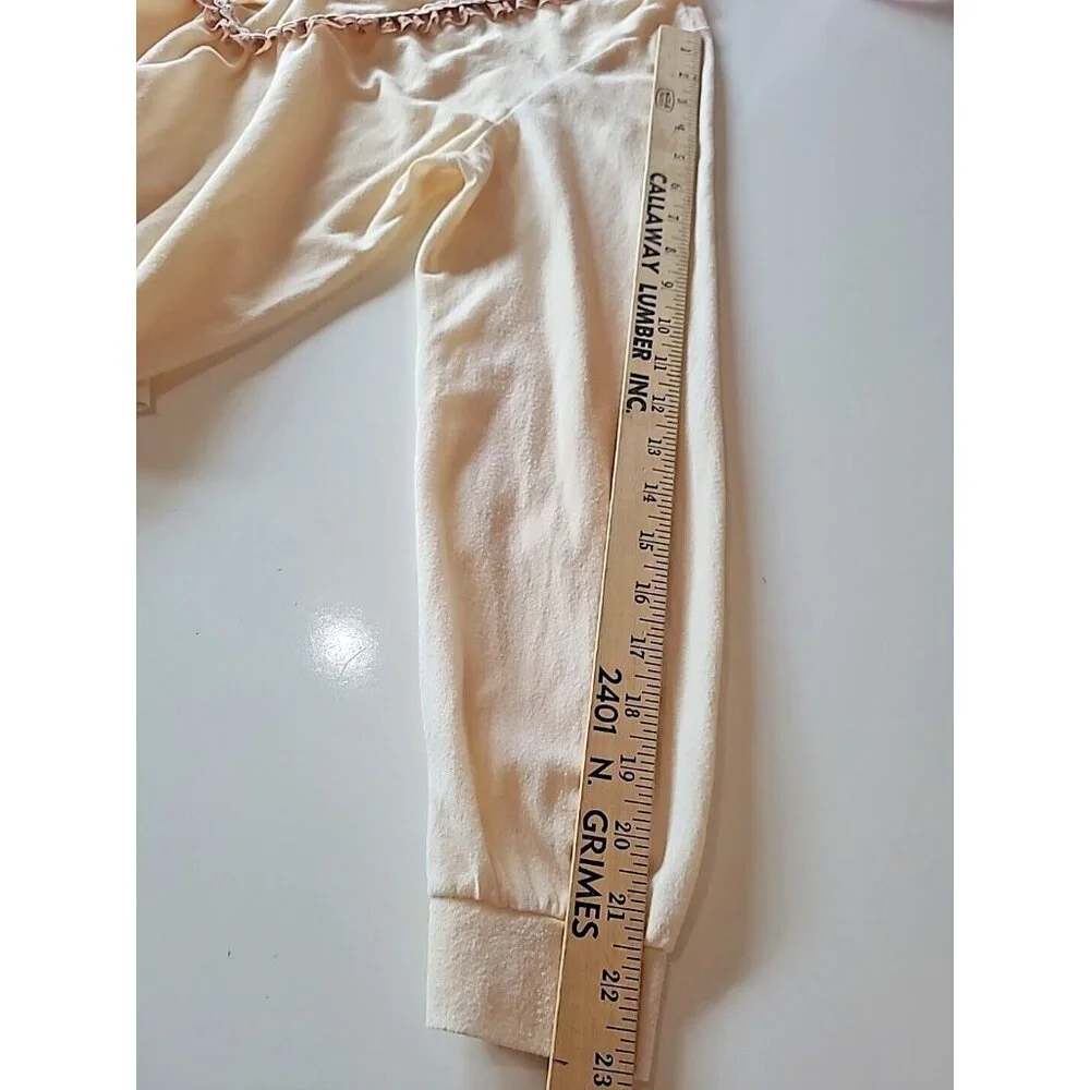 Danielle Night Gown Womans M Vintage Lace Trim Beige Button Front‎ Long Sleeve